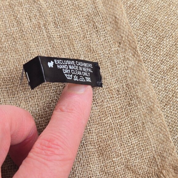 Cashmere Wrap/Scarf Large Woven Lightweight Tan - Picture 5 of 6